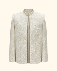 Embroidered Waves Ivory Coat with Sky Blue Kurta 3-Piece Suit
