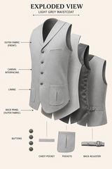 Light Grey Long Line Waistcoat with Shawl Collar