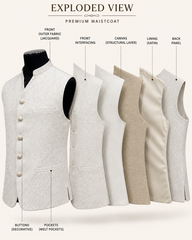 Ivory Jacquard Waistcoat with Mandarin Collar