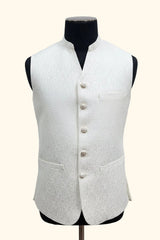 Ivory Jacquard Waistcoat with Mandarin Collar