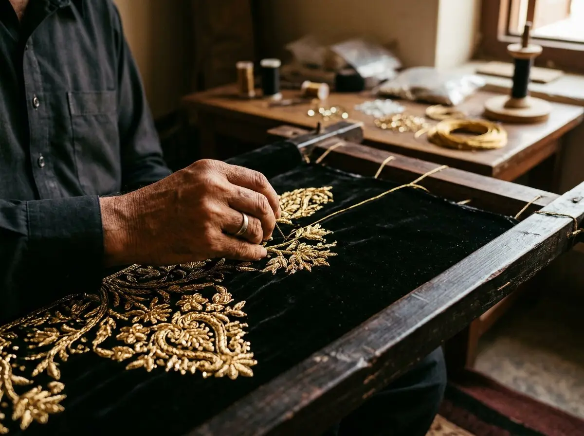 Hand embroidery in the Sohana Choice atelier