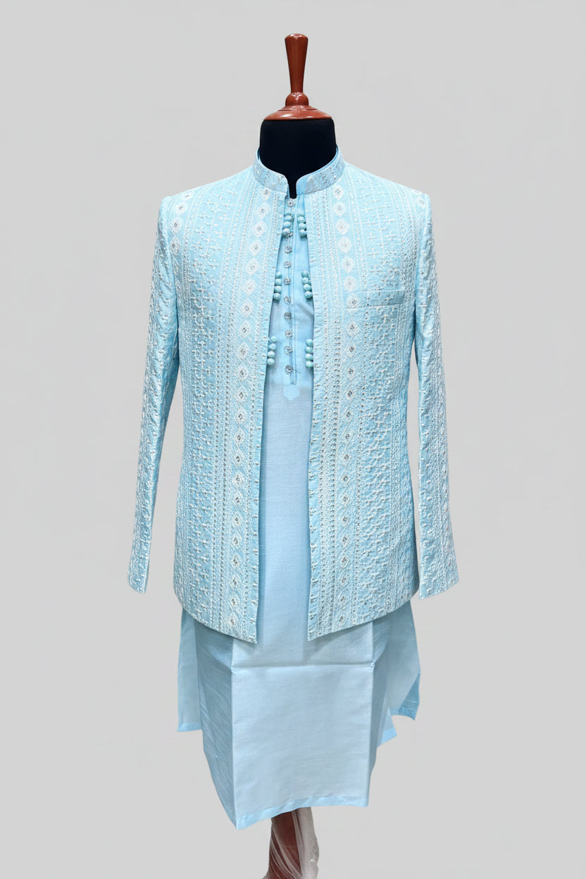 sky blue suit