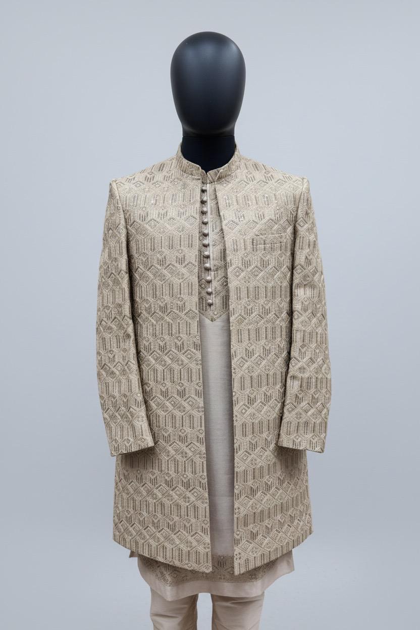 brown embroidery sherwani