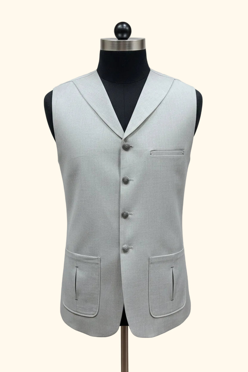 Light Grey Long Line Waistcoat with Shawl Collar