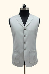 Light Grey Long Line Waistcoat with Shawl Collar